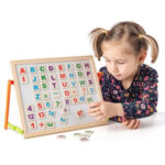 Дървена двустранна настолна магнитна дъска, с букви и цифри - Image 5