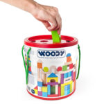 Дървен цветен конструктор в кофа, 100 части - Image 3