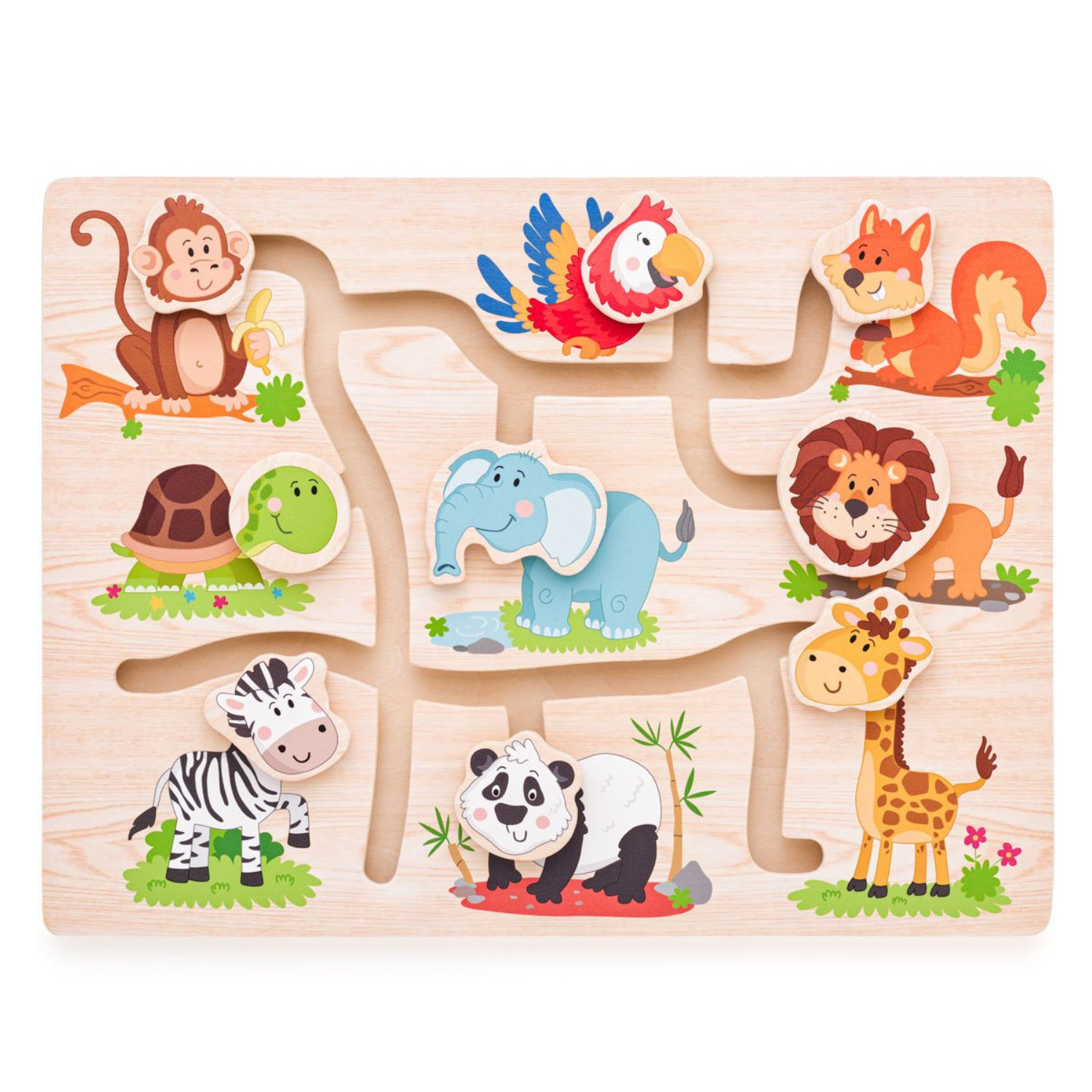 Дървен пъзел-лабиринт Животни