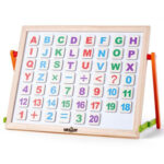 Дървена двустранна настолна магнитна дъска, с букви и цифри