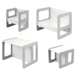 Монтесори Детска маса и Столче GINGER HOME, Дървен Комплект 3 в 1, бяло и сиво - Image 2