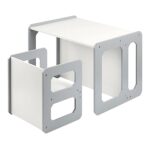 Монтесори Детска маса и Столче GINGER HOME, Дървен Комплект 3 в 1, бяло и сиво - Image 5