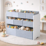 Органайзер за Играчки, Етажерка за Детска Стая, Шкаф, Секция с Кутии за Съхранение - Бяло, Сиво - Image 2