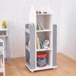 Въртяща се на 360 Градуса Секция ROCKET с Рафтове на 4 нива, Дървена - за Съхранение на Книги  и Играчки WHITE/GRAY - Image 3