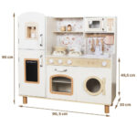 Детска Дървена Кухня GINGER HOME – Винтидж Модел с Електронни Котлони, Светлини, Звуци и Мивка с Течаща Вода, 91×31×90 см - Image 3