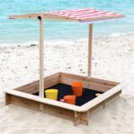 Детски Пясъчник GINGER HOME с Регулируем Покрив с UV Защита, 117x117x113 см, Дървен – Идеален за Игра на Открито - Image 8