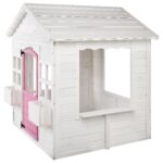 Детска Дървена Къщичка за Игра GINGER HOME – Градинска Къща с Прозорци и Саксии, Бяла, 123×106×125 см - Image 5