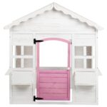 Детска Дървена Къщичка за Игра GINGER HOME – Градинска Къща с Прозорци и Саксии, Бяла, 123×106×125 см - Image 2