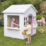 Детска Дървена Къщичка за Игра GINGER HOME – Градинска Къща с Прозорци и Саксии, Бяла, 123×106×125 см - Image 8