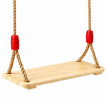 Детска Дървена Люлка GINGER HOME за Двор с Въжета – Натурално Дърво, 33 см