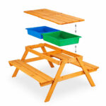 Детска Дървена Маса с Пейки и Пясъчник GINGER HOME – 2в1, Повдигащ се Плот, 90x86x50 см - Image 2