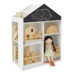 Детска Етажерка за Играчки и Книги GINGER HOME, Къща с Рафтoве и Дъска за Рисуване, Монтесори, Бяла, 72.5x40x95.8 см