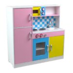 Детска Кухня GINGER HOME,  Дървена Играчка за Ролеви Игри с Цветен Дизайн, Размери 90x30x90 см - Image 4