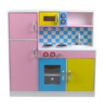 Детска Кухня GINGER HOME,  Дървена Играчка за Ролеви Игри с Цветен Дизайн, Размери 90x30x90 см - Image 3