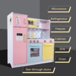 Детска Кухня GINGER HOME,  Дървена Играчка за Ролеви Игри с Цветен Дизайн, Размери 90x30x90 см - Image 7