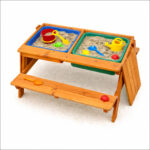 Детска Дървена Маса с Пейки и Пясъчник GINGER HOME – 2в1, Повдигащ се Плот, 90x86x50 см - Image 4