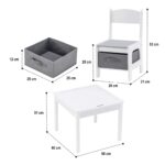 Детска Маса с 2 Столчета, Двустранна, Комплект от Дърво за Учене, Рисуване, Писане, Редене на Конструктори тип LEGO - WHITE/GRAY - Image 4