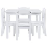 Детска Маса с 4 Столчета GINGER HOME, Дървен Комплект за Игра и Учение, Бял, 66x56x48 см - Image 3