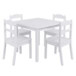 Детска Маса с 4 Столчета GINGER HOME, Дървен Комплект за Игра и Учение, Бял, 66x56x48 см