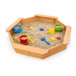 Детски дървен пясъчник GINGER HOME – 8-странен модел с 4 седалки, 134.5×134.5 см - Image 7