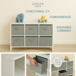 Детски Скрин GINGER HOME с 6 Текстилни Кутии за Съхранение на Играчки и Аксесоари, Сиво и Бяло - Image 7