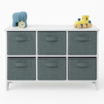 Детски Скрин GINGER HOME с 6 Текстилни Кутии за Съхранение на Играчки и Аксесоари, Сиво и Бяло