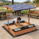 Детски Дървен Пясъчник 3в1 с Кухня, Пейка и Сенник с UV Защита GINGER HOME – Игра на Открито (110x114x110 см) - Image 8