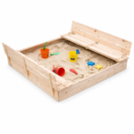 Голям Дървен Детски Пясъчник с Пейки и Защитен капак – GINGER HOME, 157×157×21 см