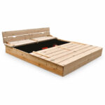 Голям Дървен Детски Пясъчник с Пейки и Защитен капак – GINGER HOME, 157×157×21 см - Image 2