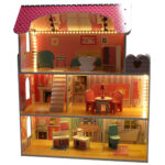 Дървена къща за кукли с LED осветление и аксесоари - Image 9