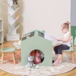 Детска Маса GINGER HOME с 2 Столчета - Мултиактивна Къщичка с Черна Дъска, Плот за Рисуване и Четене - Image 4