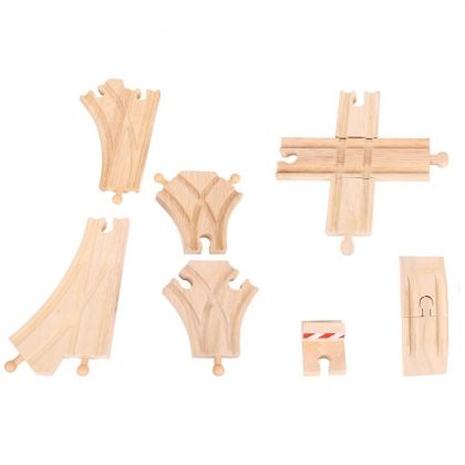 Bigjigs - Комплект от дървени ЖП релси - Прави и разклоняващи