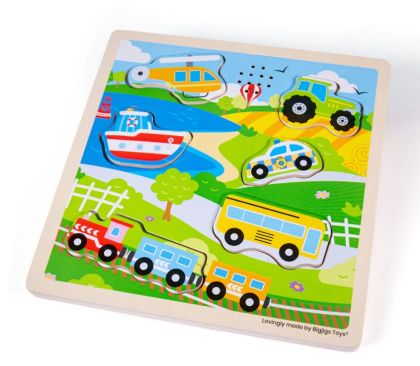 Дървен пъзел със звуци - Трнаспортни средства
