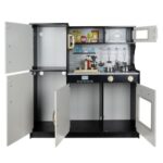 Модерна дървена кухня за игра със звуци, светлина и аксесоари - черна - Kruzzel - Image 2