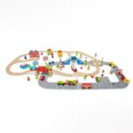 Bigjigs - Дървен комплект с релси и аксесоари - Град