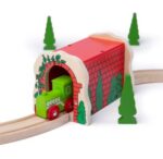 Bigjigs - Дървен тухлен тунел с релса - Червен - Image 2