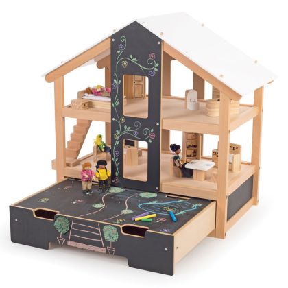 Bigjigs - Отворена дървена куклена къща - Обзаведена