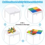 Детска Маса с 2 Столчета, Двустранна, Комплект от Дърво за Учене, Рисуване, Писане, Редене на Конструктори тип LEGO - WHITE/GRAY - Image 5